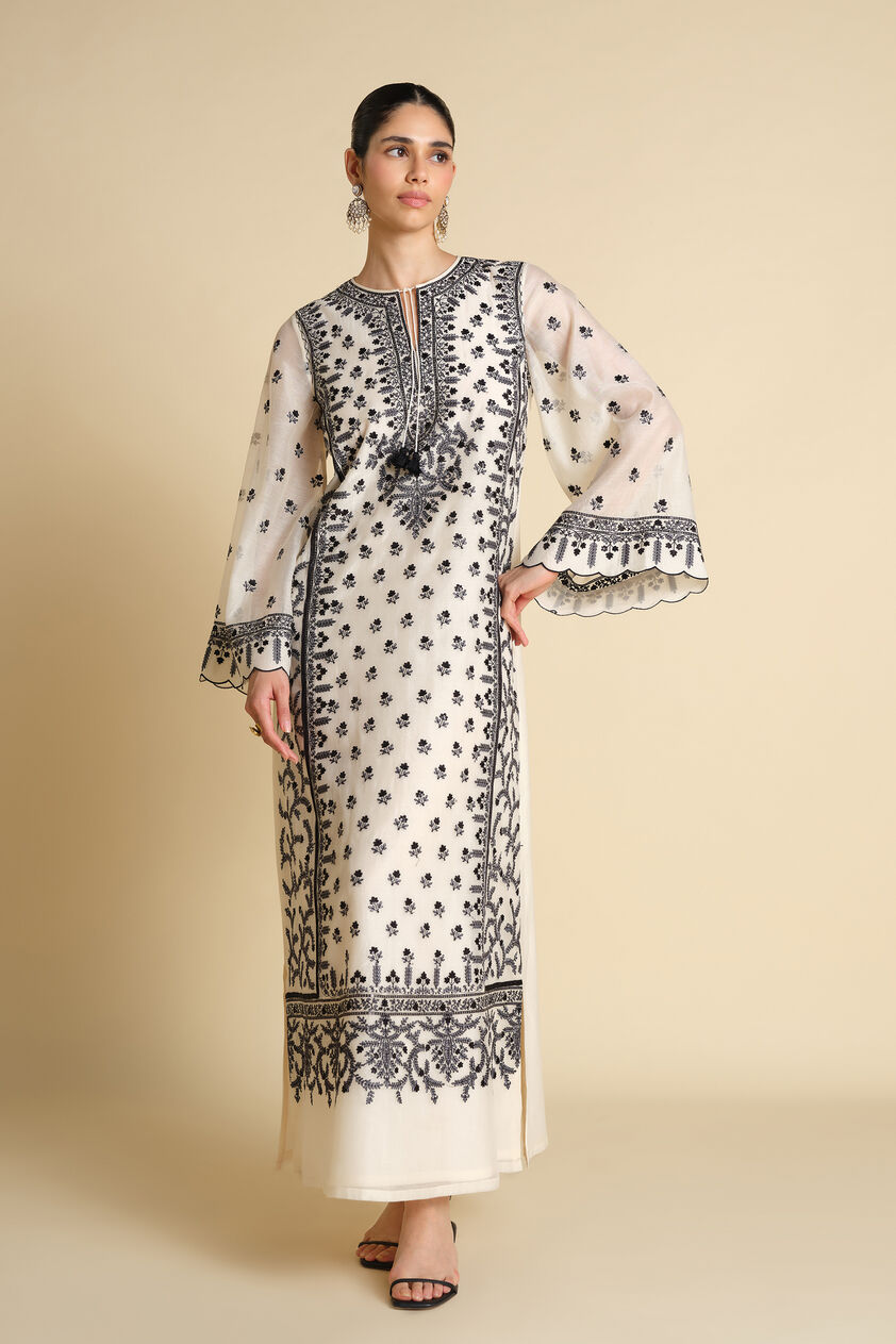 Sawsan Embroidered Mul Kaftan - White, White, image 1